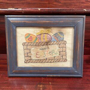 Primitive Easter Decor Framed Stitched Print